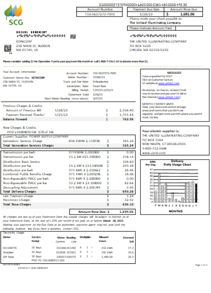 Massachusetts Chelsea SCG The United Illuminating Company utility business bill SCR, page 1 PSD template